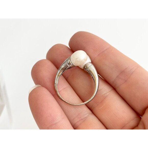 Wrap Around Bypass Shank Dual Faux Pearl Vintage Sterling Silver Ring - sz 9.5 - Picture 6 of 10